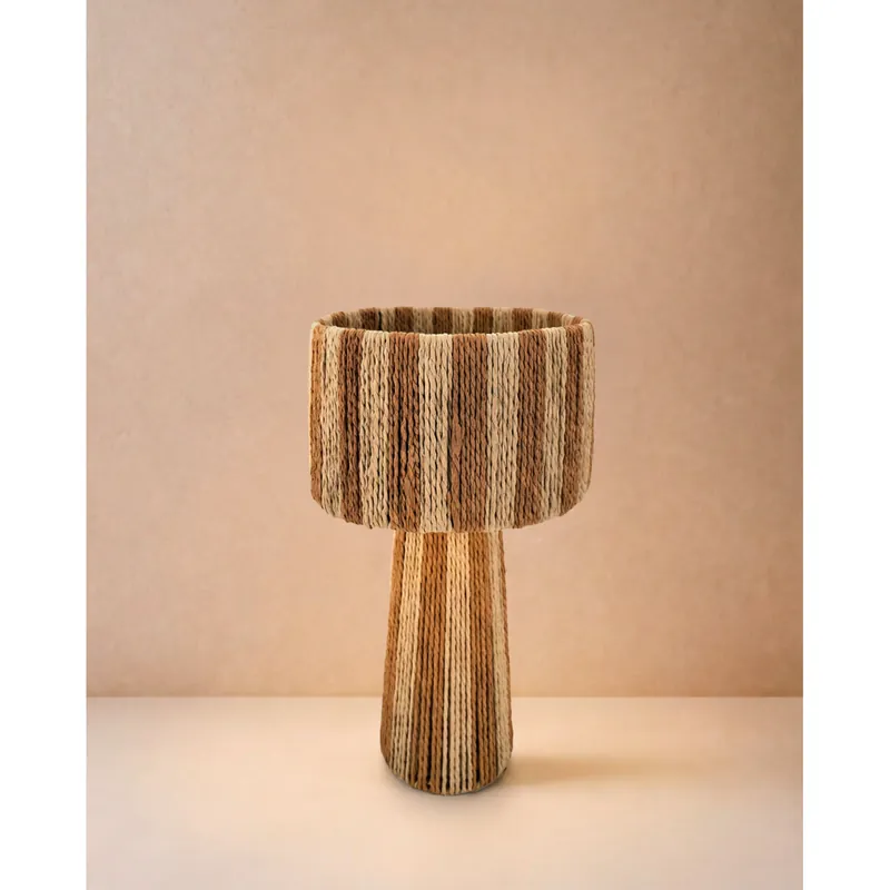 Lámpara de mesa de papel y tela de color natural y marrón de 24cm - Inicio