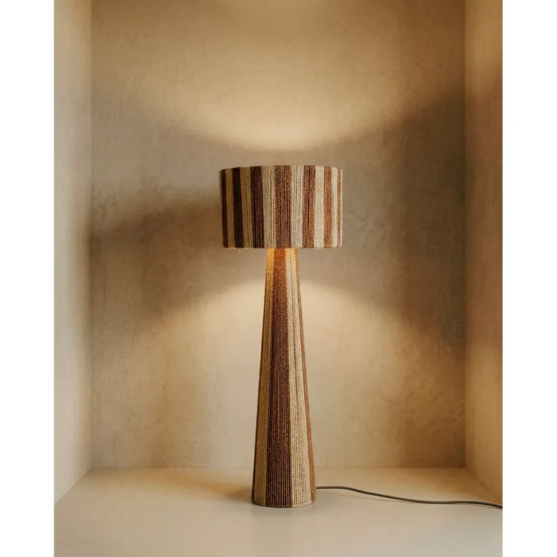 Lámpara de pie de papel y tela de color natural y marrón de 45cm - Inicio