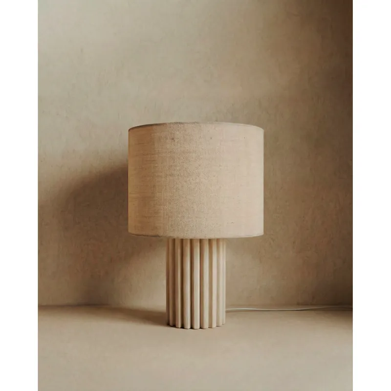 Lámpara de mesa de lino en color blanco de 30cm - Inicio