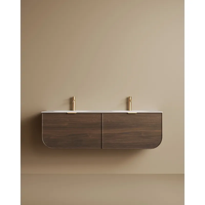 Mueble de baño de madera contrachapada en tono nogal de 149cm - Inicio