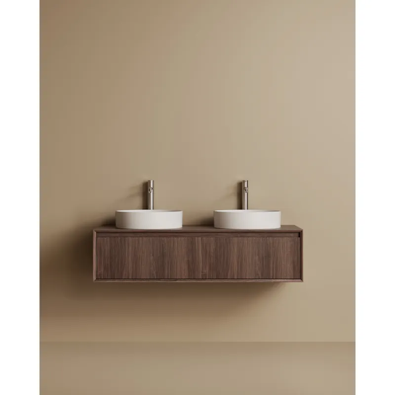 Mueble de baño de madera contrachapada en tono nogal de 120cm - Inicio