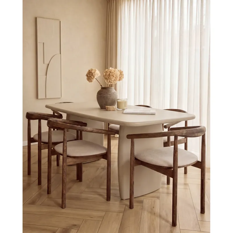 Mesa de comedor rectangular lacada en color beige efecto mate de 160x100cm - Inicio