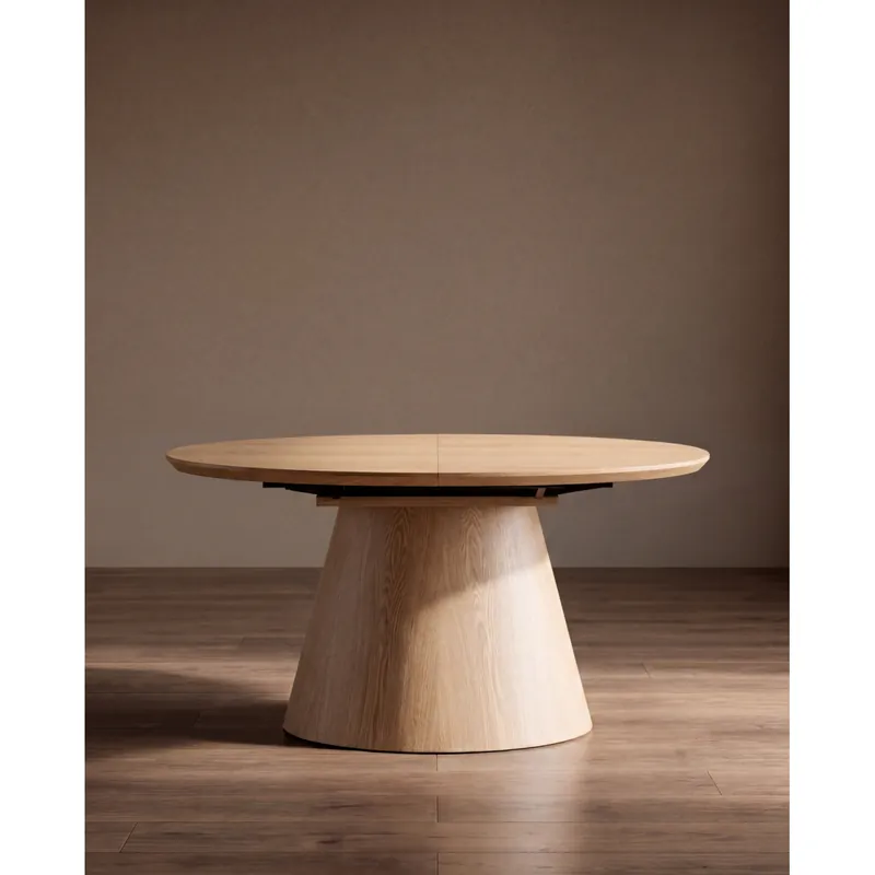 Mesa de comedor ovalada extensible en chapa de roble de 160-200x100cm
