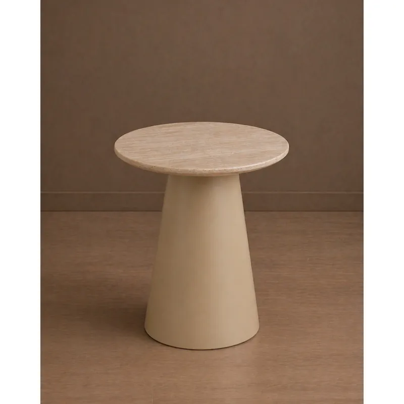 Mesa de centro redonda efecto travertino y laca en color beige de 45cm - Inicio