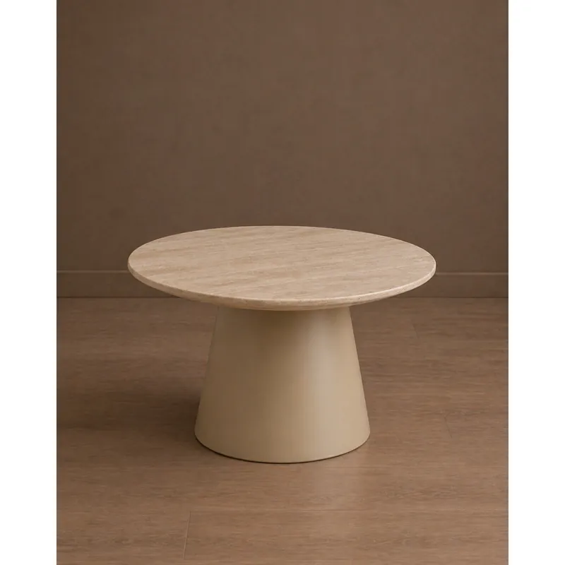 Mesa de centro redonda efecto travertino y laca en color beige de 60cm - Inicio