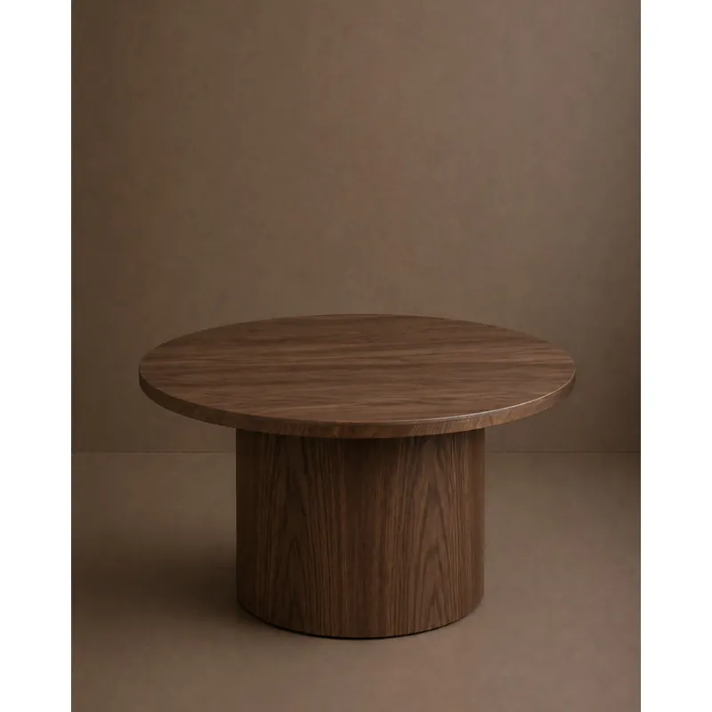 Mesa de centro redonda en chapa de roble en color avellana de 80cm - Inicio