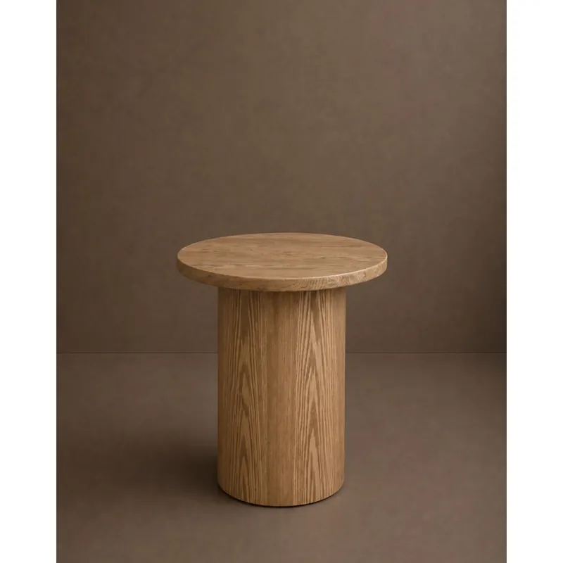 Mesa de centro redonda en chapa de roble de 45cm - Inicio
