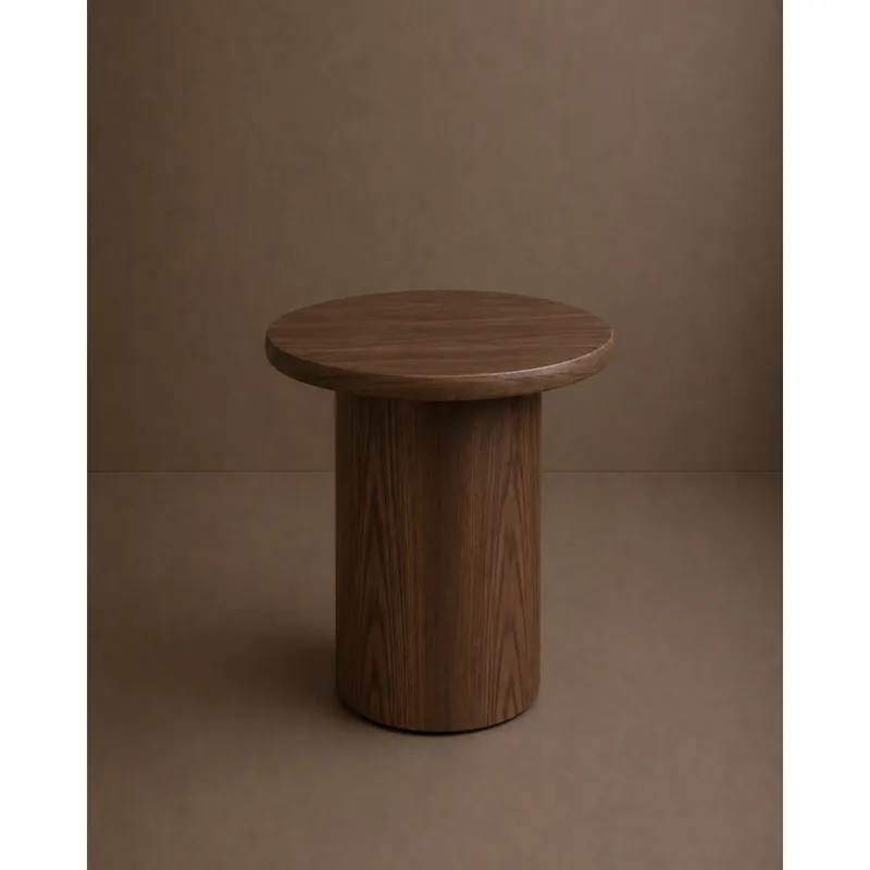 Mesa de centro redonda en chapa de roble en color avellana de 45cm - Inicio