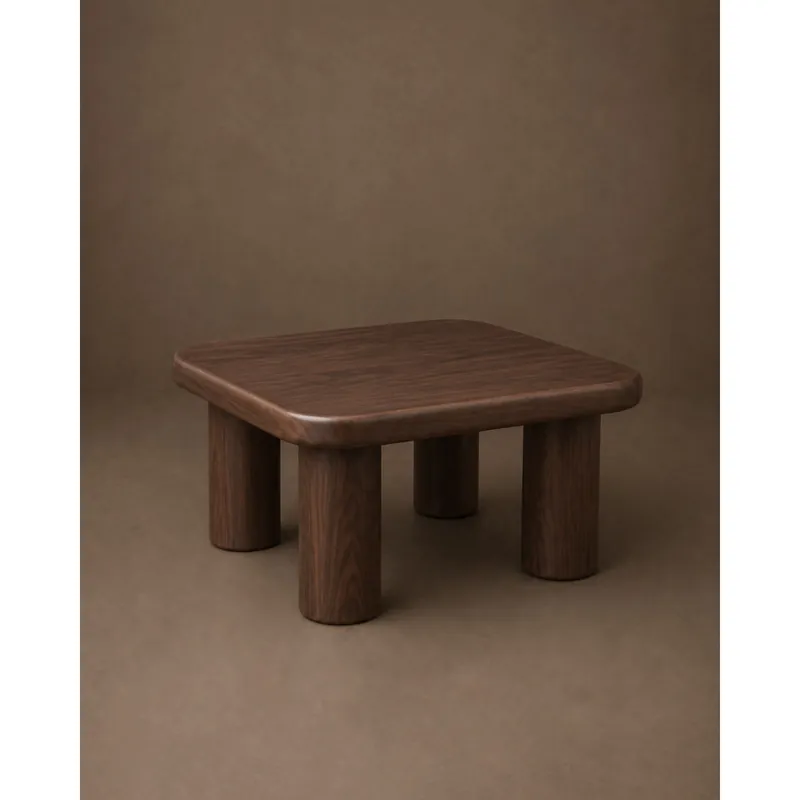 Mesa de centro cuadrada en chapa de roble en color avellana de 70x70cm - Inicio