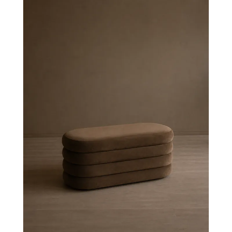 Banco de terciopelo en color marrón de 100x42cm - Inicio