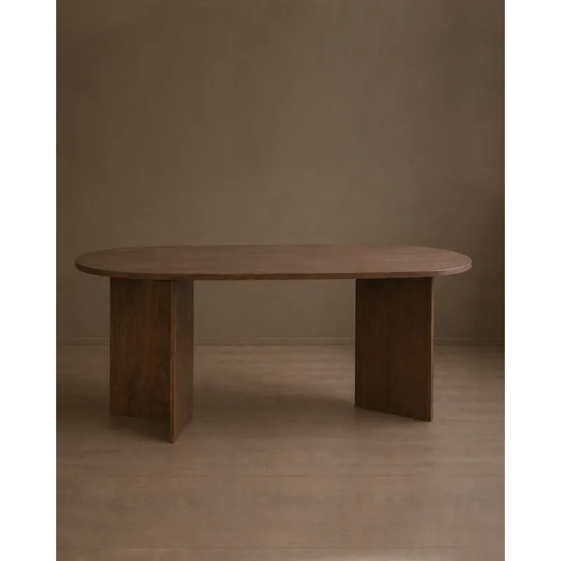 Mesa de comedor ovalada en chapa de roble en color avellana de 180x90cm - Inicio