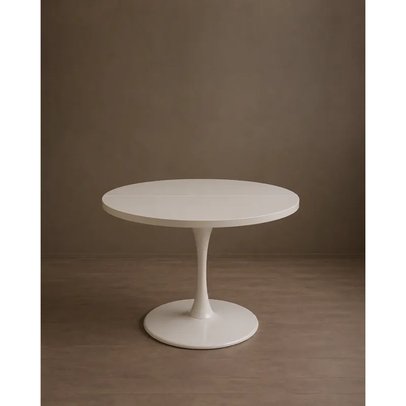Mesa de comedor redonda extensible de metal en color beige efecto mate de 100-140cm
