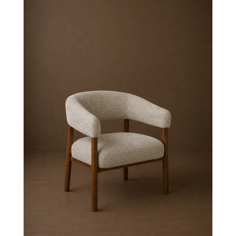 Butaca tapizada en color beige y patas en avellana de 67x63cm - Inicio