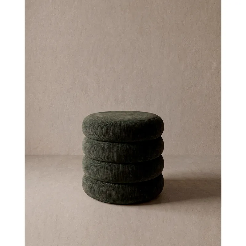 Puff tapizado en color verde de 42cm - Inicio