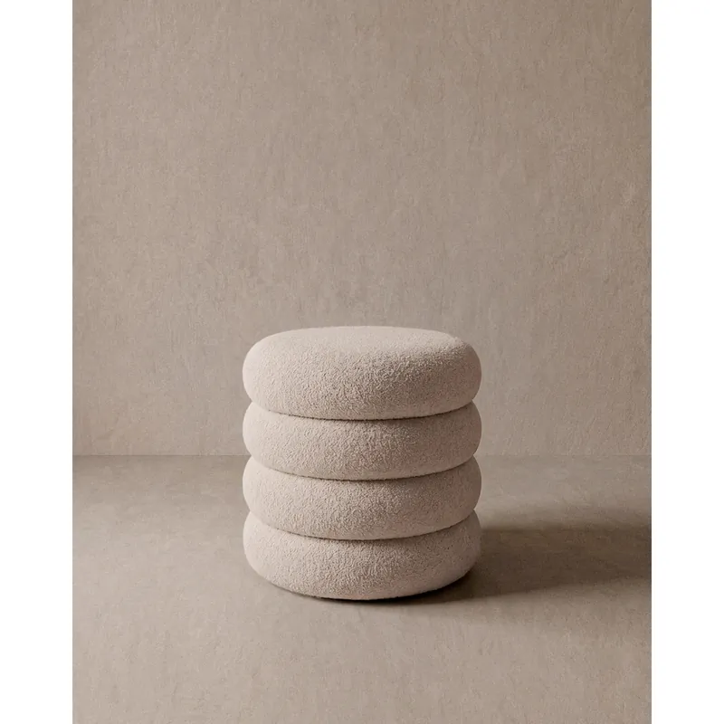 Puff de borreguito en color beige de 42cm - Inicio