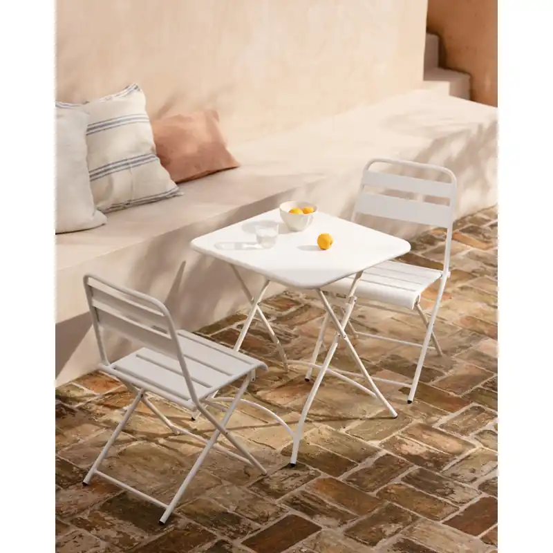 Set de dos sillas y mesa de aluminio acabado blanco mate - Inicio