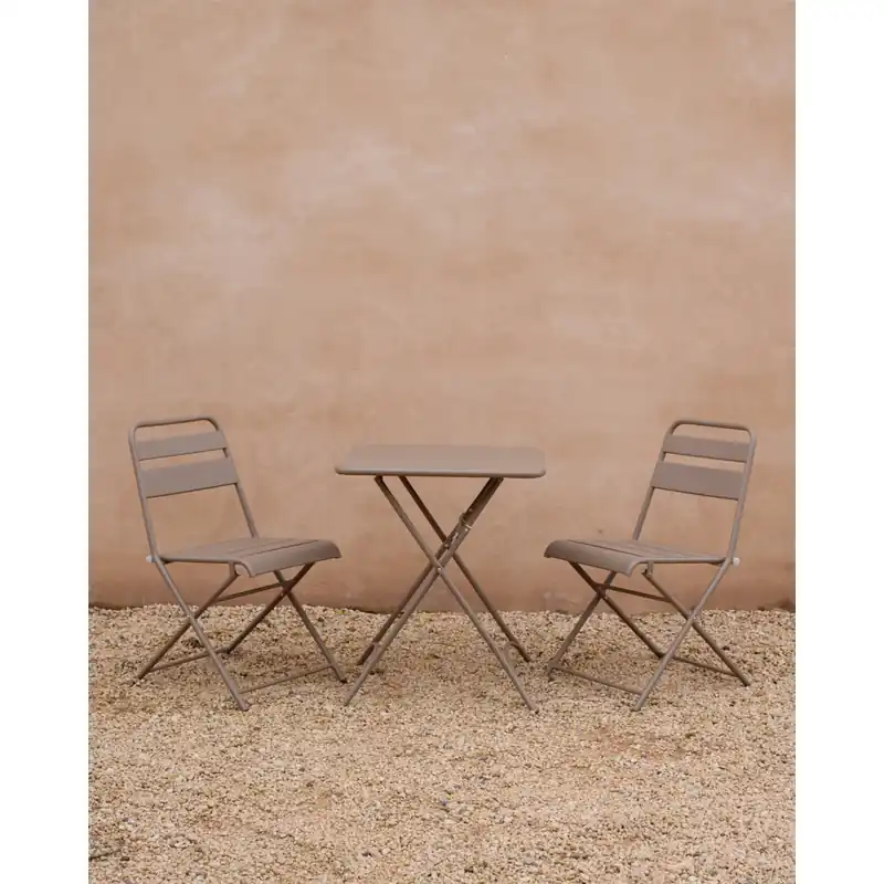 Set de dos sillas y mesa de aluminio acabado taupe mate - Inicio