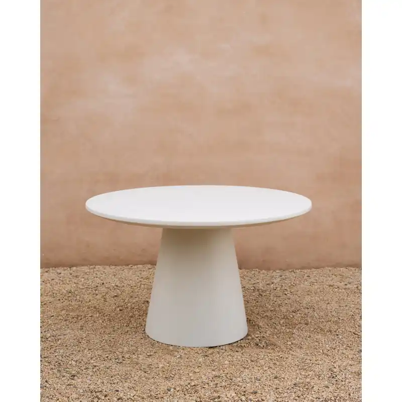 Mesa de comedor de exterior redonda de microcemento en blanco roto de Ø130cm - Inicio