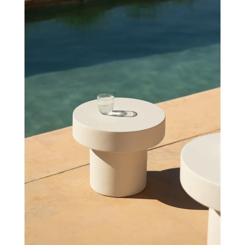 Mesa de centro de exterior redonda de microcemento en blanco roto de Ø45cm - Inicio