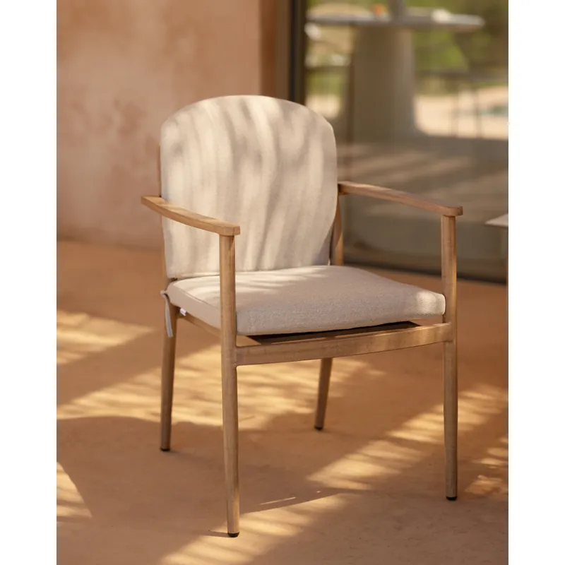 Silla de exterior con brazos de aluminio acabado madera de 81x49,5cm - Inicio