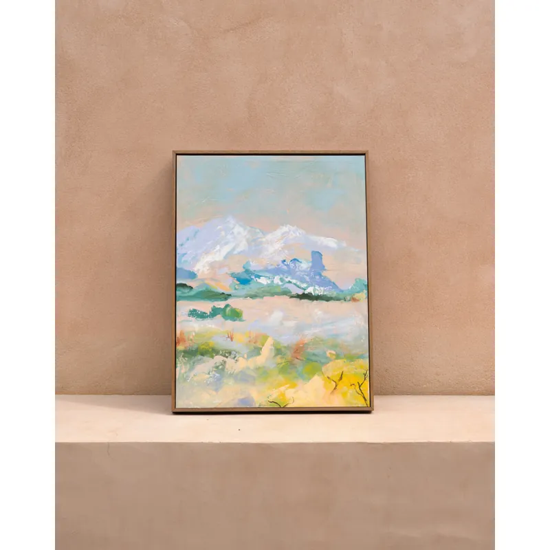 Cuadro azul decorativo sobre algodón con bastidor de madera pintado artesanalmente con pintura al óleo de 80x60cm - Inicio