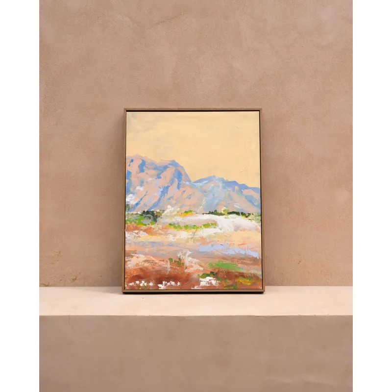 Cuadro beige y azul decorativo sobre algodón con bastidor de madera pintado artesanalmente con pintura al óleo de 80x60cm - Inicio