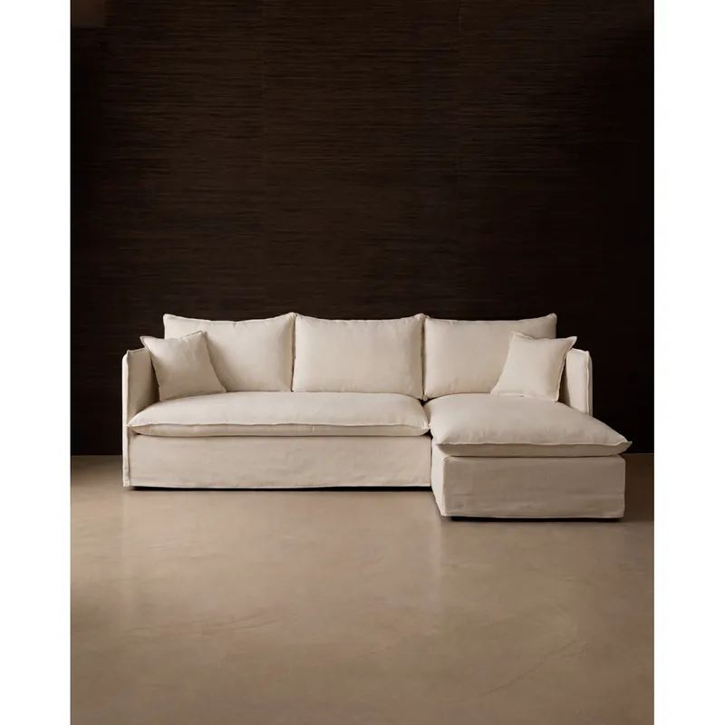 Sofá con chaise longue derecho desenfundable de color blanco roto de 280cm - Sofás derecha