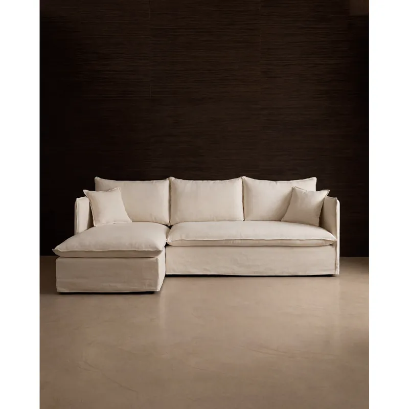 Sofá con chaise longue izquierdo desenfundable de color blanco roto de 280cm - Sofás