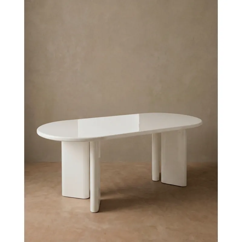 Mesa de comedor ovalada lacada brillante en tono beige de 180x90cm - Mesas de comedor