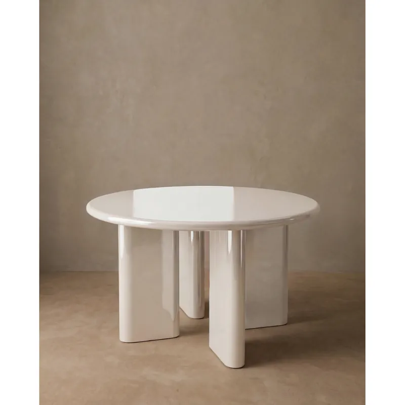 Mesa de comedor redonda lacada brillante en tono beige de 120cm - Mesas de comedor