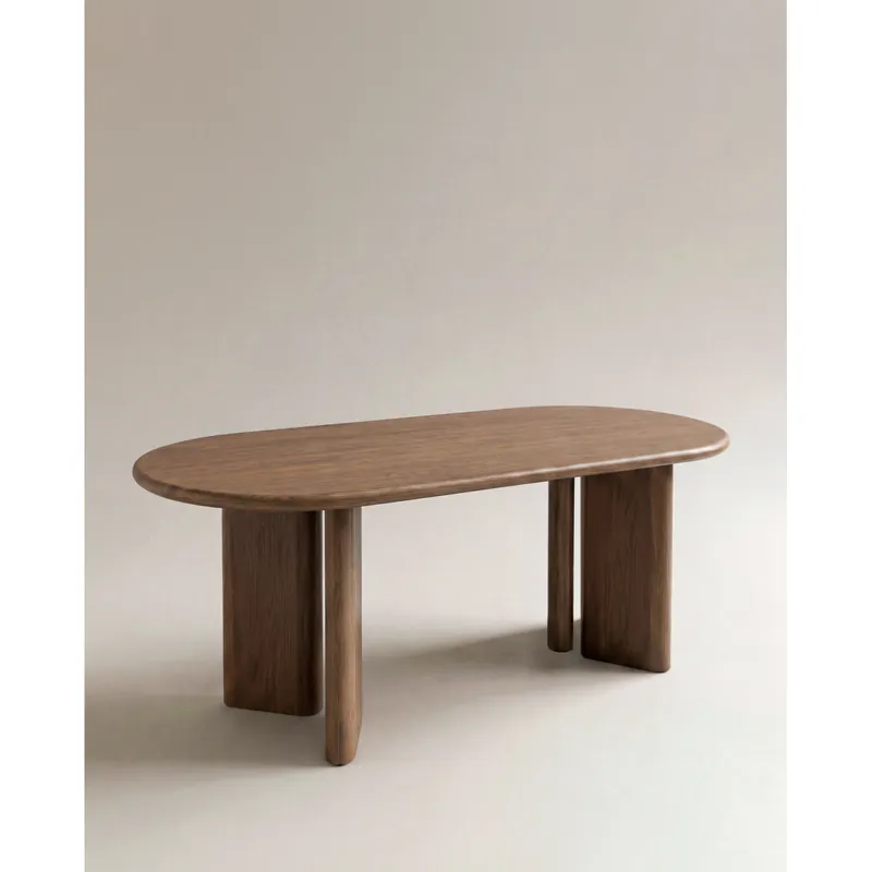 Mesa de comedor ovalada en chapa de roble en color avellana de 180x90cm - Mesas de comedor