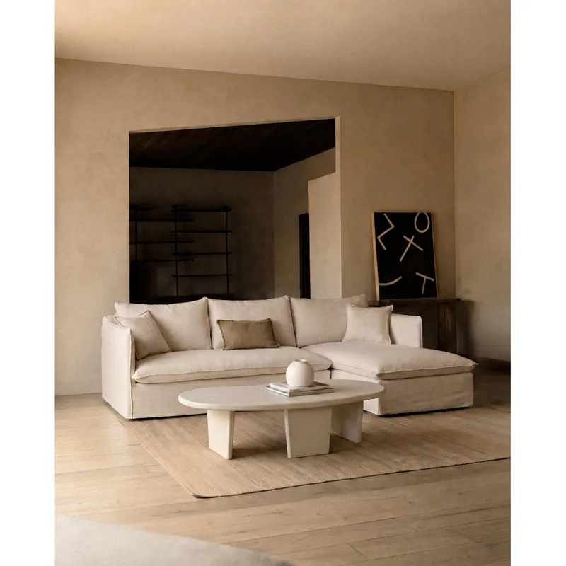 Sofá con chaise longue derecho desenfundable de color beige de 280cm - Sofás derecha