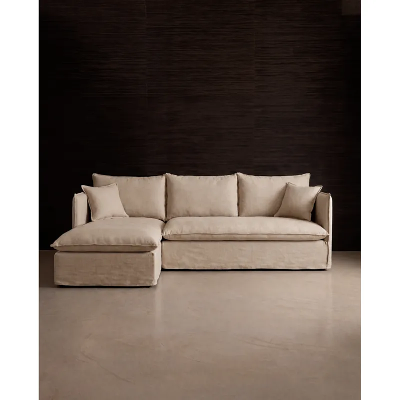 Sofá con chaise longue izquierdo desenfundable de color beige de 280cm - Sofás