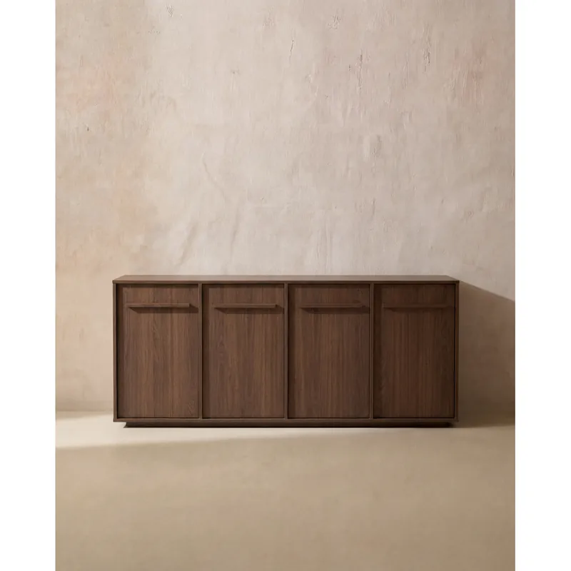 Aparador de chapa de roble en tono avellana con 4 puertas de 180x40cm - Mobiliario