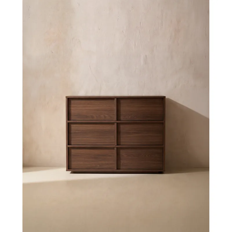 Cómoda de chapa de roble en tono avellana con 3 cajones de 90x40cm - Cómodas y consolas