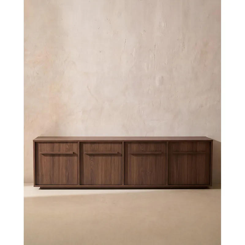 Mueble TV de chapa de roble en tono avellana con 4 puertas de 180x40cm - Muebles TV