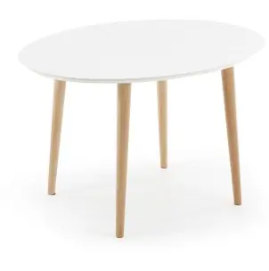 Mesa extensible OQUI ovalada 120(200)x90 cm, natural y blanco - Kave Home