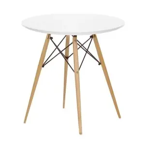 Mesa Wood 80cm de Comedor Redonda Blanca - Vackart