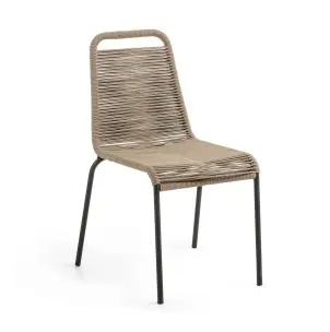 Silla Lambton de cuerda beige y acero con acabado negro - Kave Home