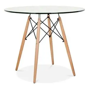 Mesa Wood 80cm Redonda Cristal Transparente - Vackart