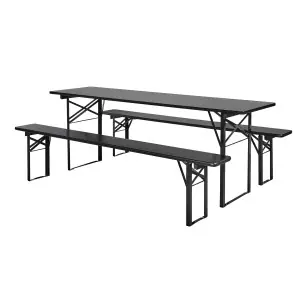 Set 2 Bancos + 1 Mesa LANDØR, Madera / Metal Negro - Nordal
