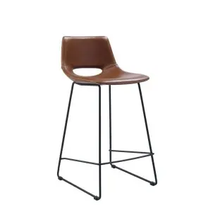 Taburete ZAHARA - Alto 65 cm, Piel Sintética Marrón - Kave Home