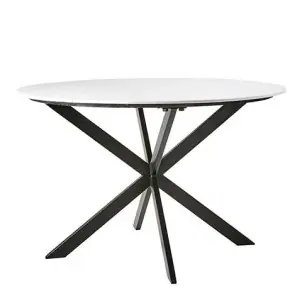 Mesa MILAN Ø120 cm de Comedor, Hierro Negro / Mármol Blanco - Affari