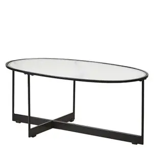 Mesa MILAN de Centro 90x50 cm, Hierro Negro / Cristal - Affari
