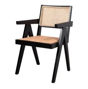 Silla con Brazos CHANDIGARH, Madera Negra / Ratán Natural - Vackart