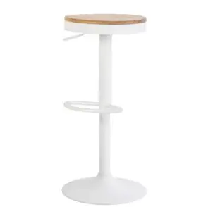 Taburete Alto NØJAG 80 cm, Metal Blanco / Madera Natural - Vackart