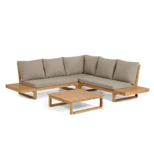 Set Flaviina de sofá rinconero 5 plazas y mesa de madera maciza acacia FSC 100% - Kave Home