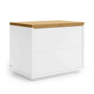 Mesita de noche ABILEN chapa roble/lacado blanco 53,5 x 44 cm - Kave Home