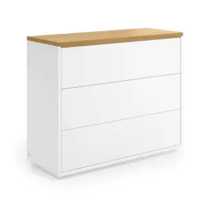 Cómoda ABILEN 3 cajones chapa roble/lacado blanco 90 x 75 cm - Kave Home