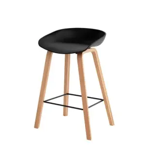 Taburete Alto MÅNEFRI 66 cm, Plástico Negro / Madera Natural - Vackart